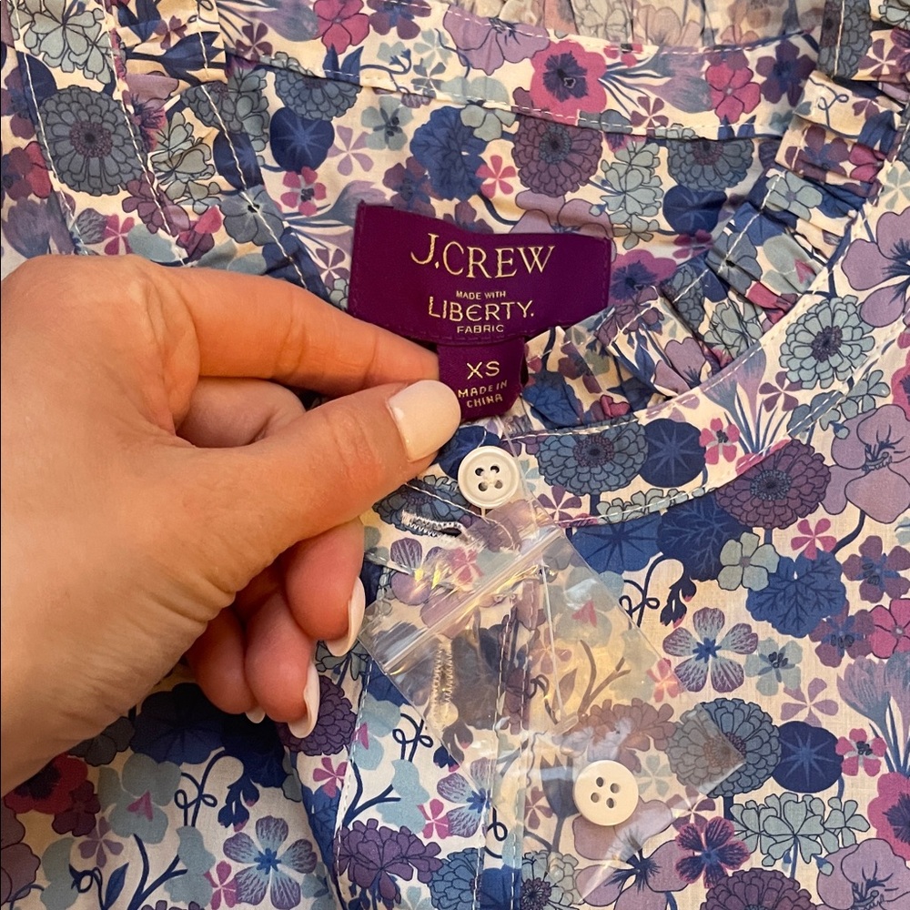 J. Crew Liberty of London Purple & Blue Floral Short-Sleeve Button-Down Top - Picture 2 of 10